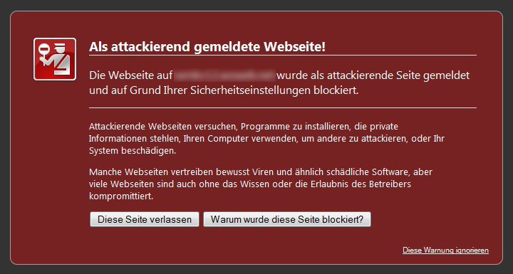 Meldung über gehackte, als attackierend gemeldete Website